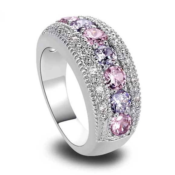 Silver-tone Pink Purple CZ Pave’ Band - Picture 2 of 3